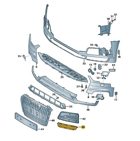 Oryginalna prawa siatka zderzaka AUDI A4 8W 8W0807680