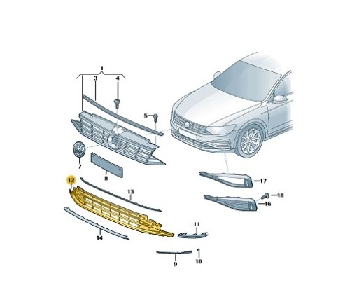 Kratka wlotu powietrza VW Passat B8 3G0853677P