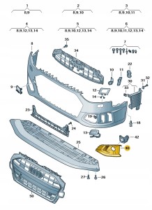 Kratka wlotu powietrza czerń satynowa 8W0807681AJ9B9 Oryginalny OE