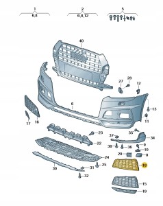 Kratka wlotu powietrza czerń błyszcząca 8U0807681TT94 Oryginalny OE