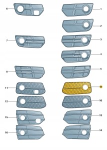Kratka wlotu powietrza czerń satynowa 8R0807681E01C Oryginalny OE