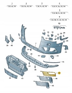 Kratka wlotu powietrza czerń satynowa 8V5807681A9B9 Oryginalny OE
